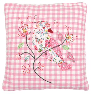 Green Gate pink bird quilted cushion