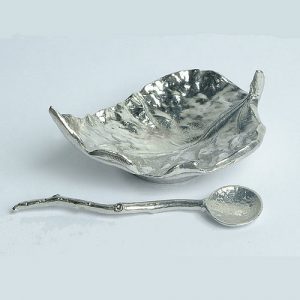 Handmade in Britain decorative pewter leaf bowl