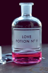 Etched apothecary love potion bottle