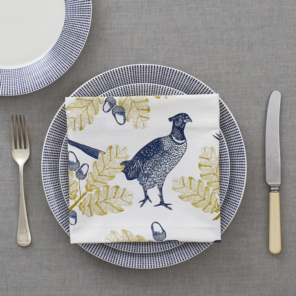 Thornback and Peel pheasant and oak leaf designer napkins