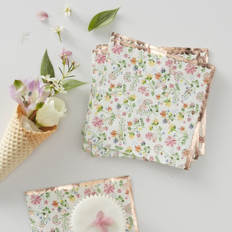 Floral napkins for a summer wedding reception