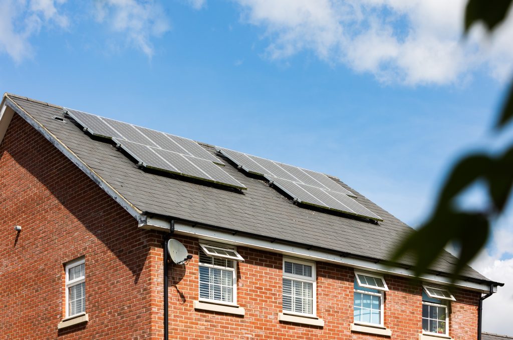 Solar panels on the home of an eco friendly building