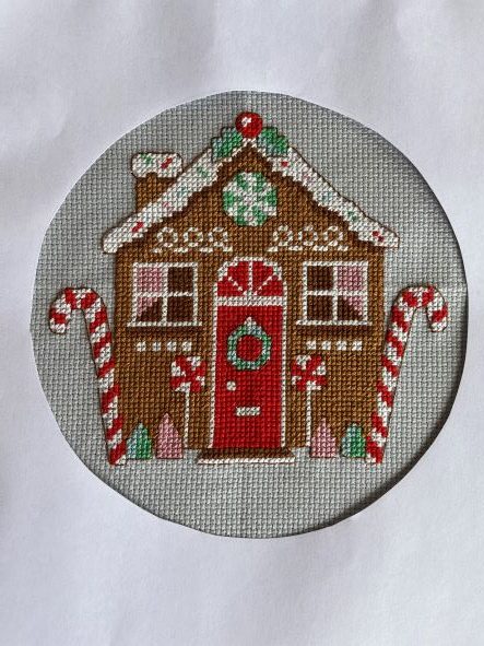 Gingerbread house cross stitch by Sara Walker, designed by Caterpillar Cross Stitch