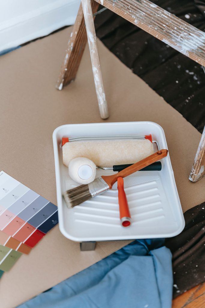 Painting materials at the ready for decorating the house