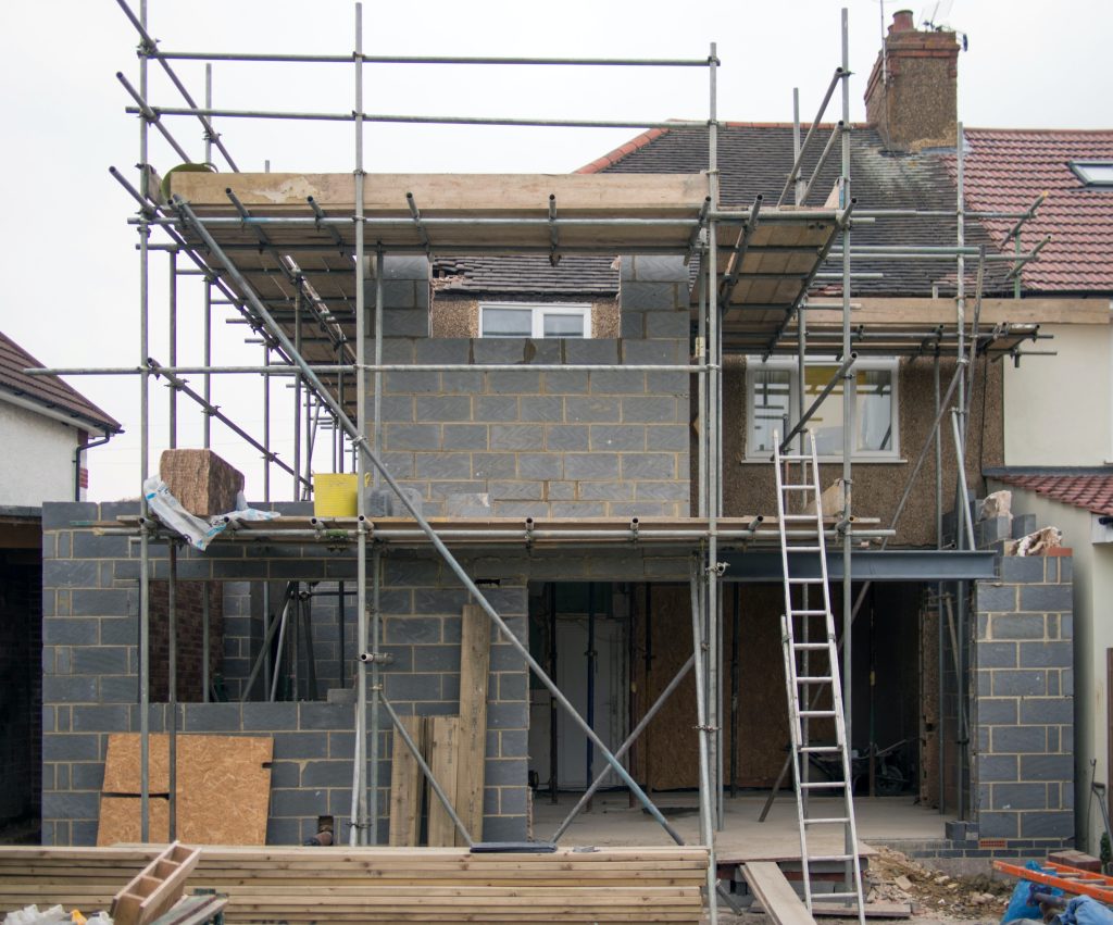 Building construction work for an extension of a house