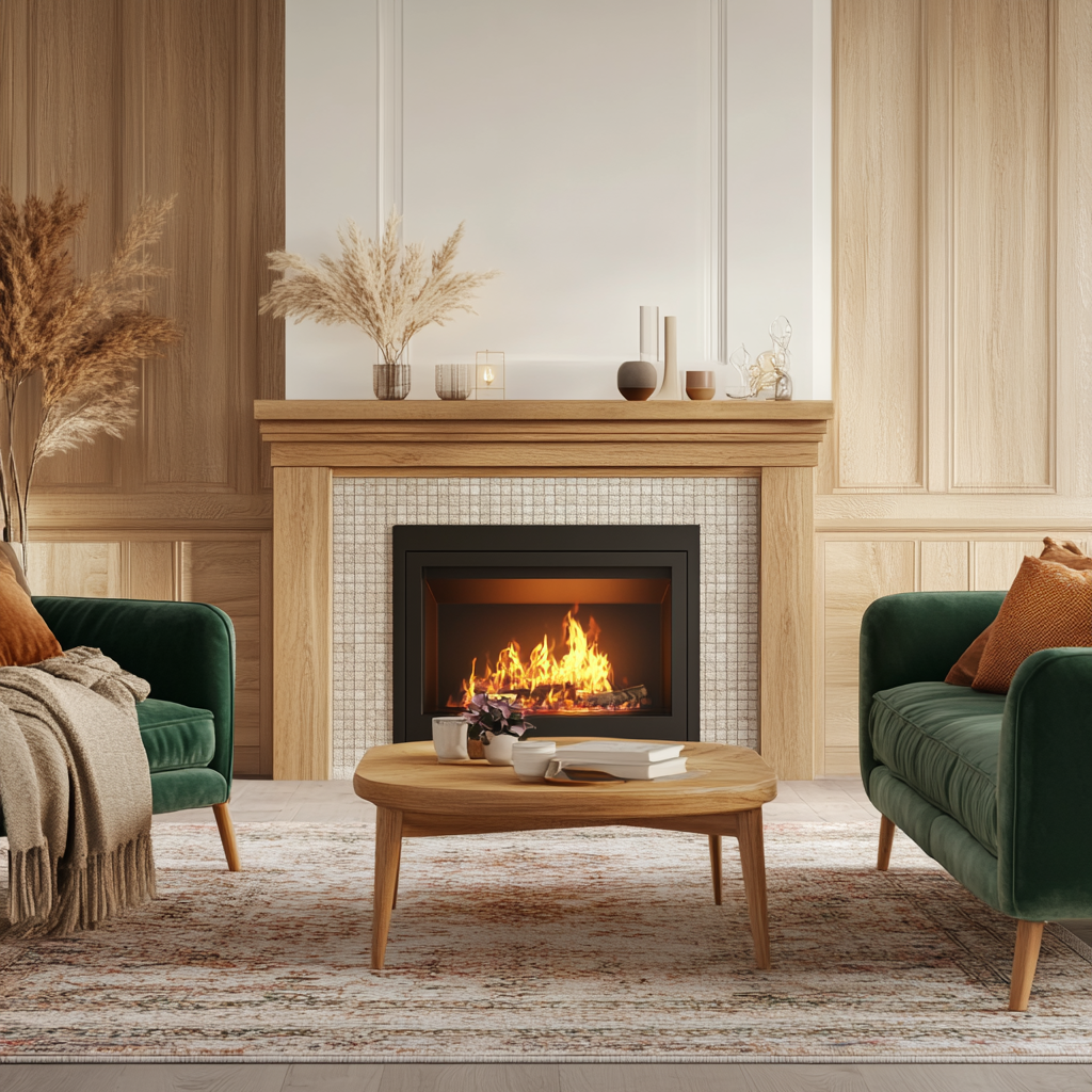 Gas fire heating a cosy home living room